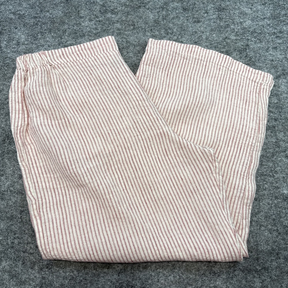 Flax linen capri pants women's S 6-10 red stripe lagenlook coastal beach NWOT